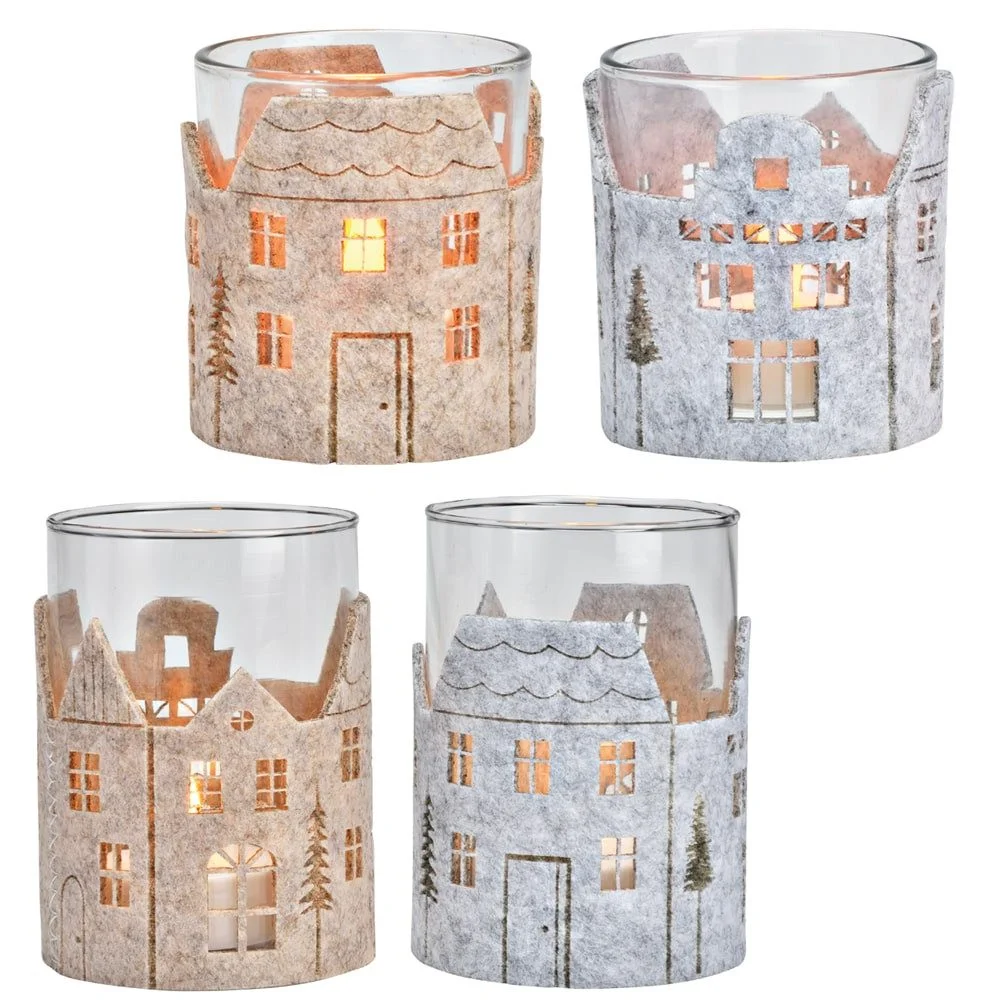 Windlichter mit Filz – Ø 7 cm, 2er-Set, Skandi Weihnachtsdeko